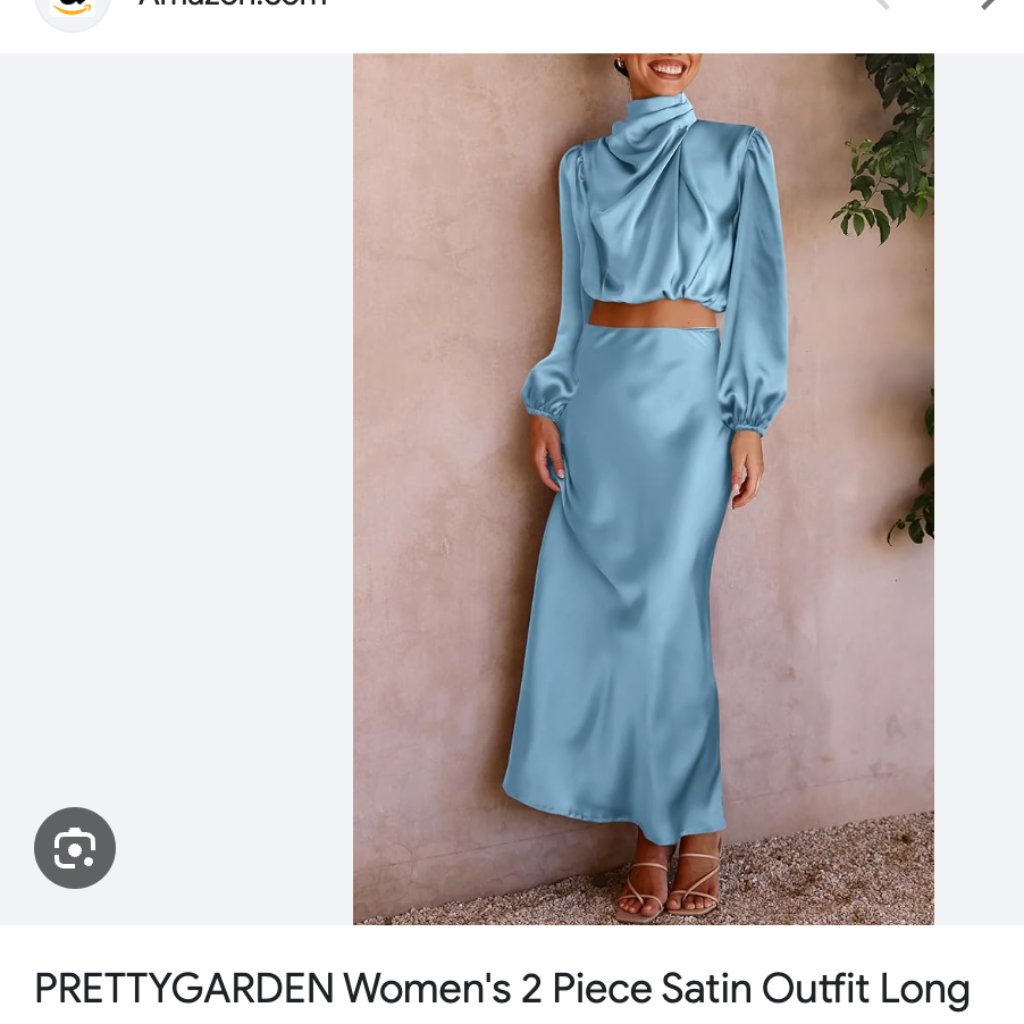Women's 2 Piece Satin Outfit Long Sleeve Mock Neck Crop Blouse And Skirt Nwt -M